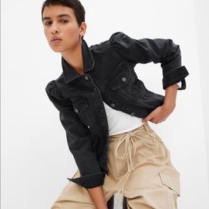 Gap Puff Sleeve Denim Jacket- Black- M